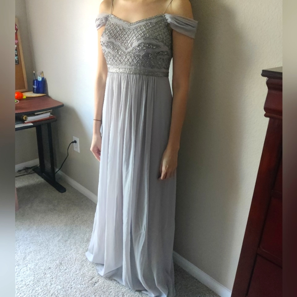 Adrianna Papell, size 8, grey long beaded dress